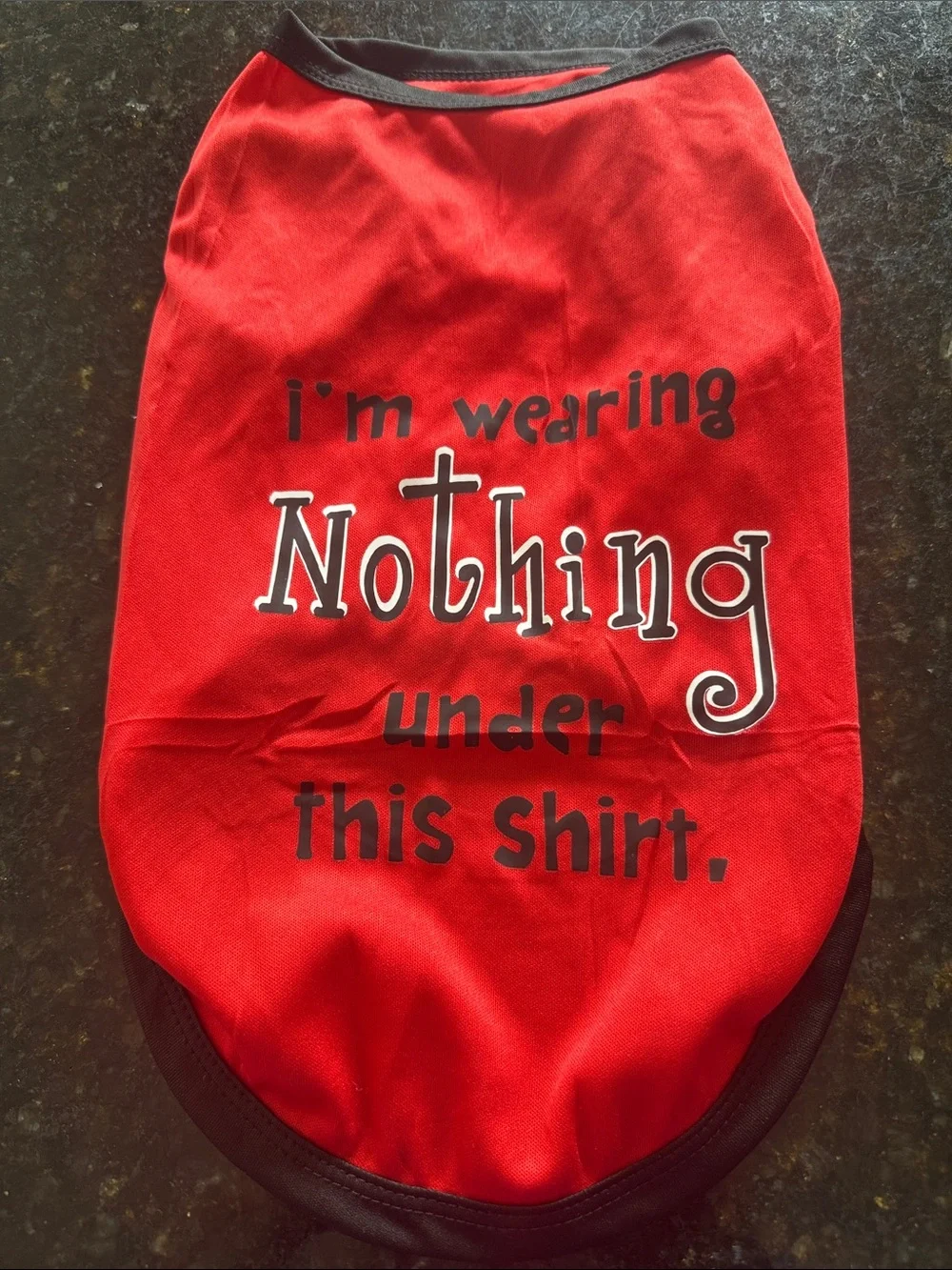 Red Novelty Pet Shirt with 'I'm wearing Nothing under this shirt.' Print